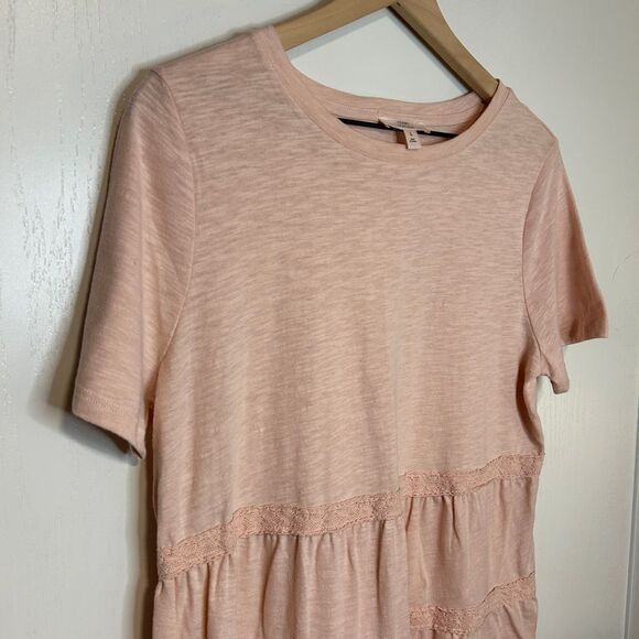 Como Vintage Blush Pink Tiered Lace Trim T-Shirt Boho Chic Summer Top L B4 - Picture 3 of 7